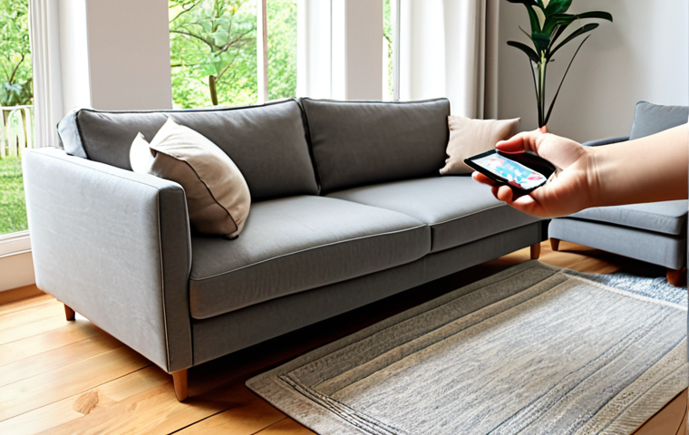 **Prompt:** A living room scene. A person is using a smartphone to virtually place a modern grey sofa in their living room using an AR app. The room has hardwood floors and a neutral color scheme. The augmented sofa appears realistic and to scale within the scene. Natural lighting filters in through a window.