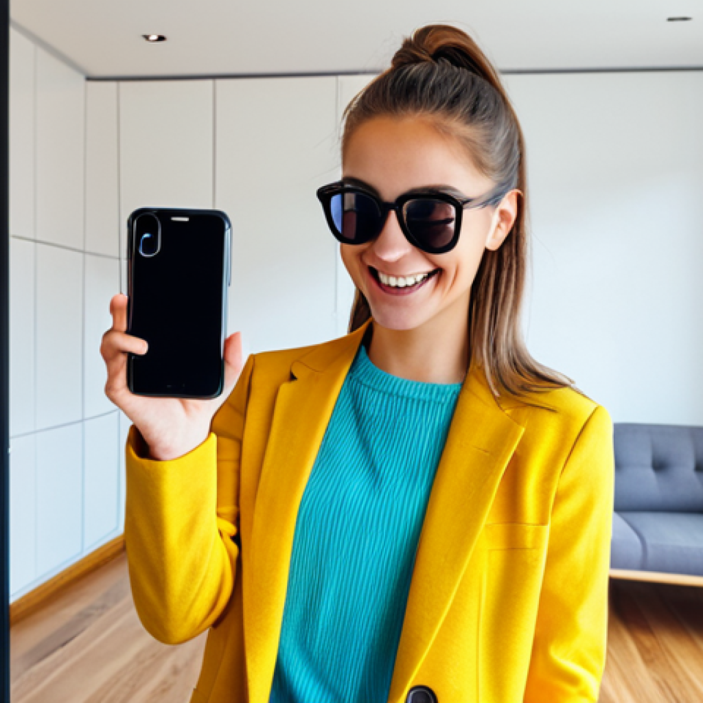AR 마케팅에서의 혁신적인 상호작용 사례 - Virtual Try-On**
"A young woman smiles as she virtually 'tries on' different sunglasses using an AR...