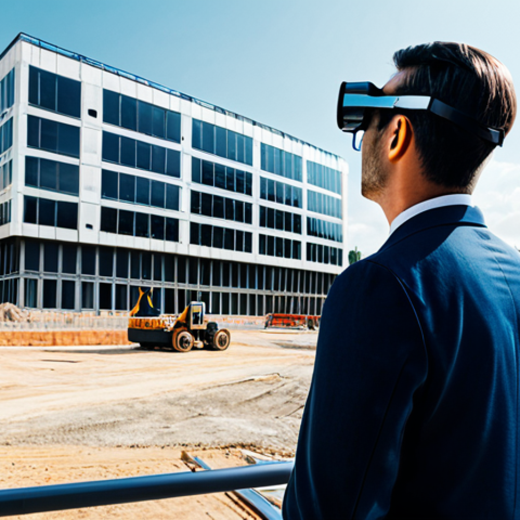 AR 콘텐츠의 사용자 인터페이스 트렌드 - **Prompt:** "An architect wearing AR glasses, viewing a holographic building design overlaid on a co...