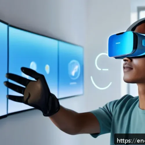 Home 32 XR 콘텐츠의 상호작용 디자인 원칙 이해하기 - A futuristic XR user interface scene showing a person wearing a comfortable, sleek XR headset and li...