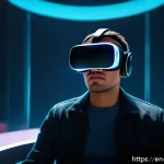 Home 18 XR 콘텐츠의 상호작용 디자인에서의 시나리오 기법 - A futuristic virtual reality storytelling scene depicting an emotional roller coaster: a user wearin...